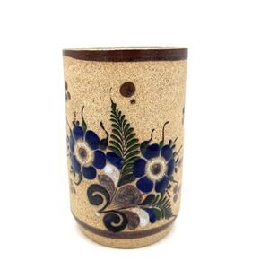 Netzi Mexico Flowers Butterfly Stoneware Pottery Cup Mug Tonala 4" Signed